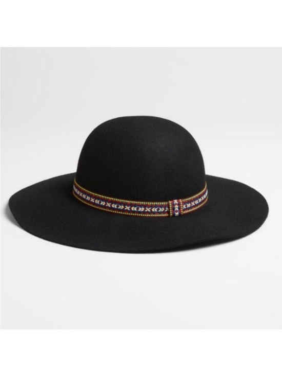 Cost Plus World Market Accessories - World Market // Wide Brim Black Wool Felt Boho Hat with Embroidered Band